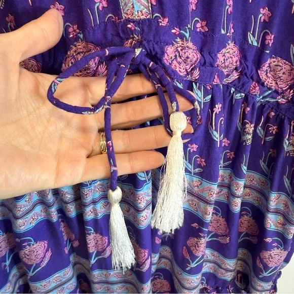 SPELL Bohemian Royale Playdress Purple S Small Mini Ruffle Dress Tassel - Picture 6 of 12